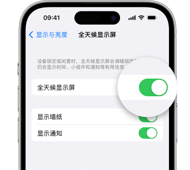 电白苹果15预约维修分享iPhone15如何设置全天候显示屏幕可见 